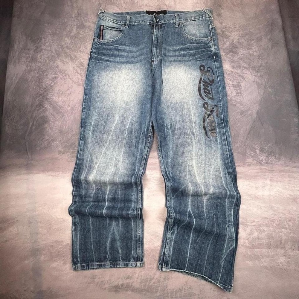 Phat Farm Jeans W38 Mens Baggy Light‎ Wash Y2K Hip Hop Logo